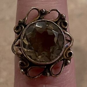 Vintage Big Round Smoky Quartz 925 Sterling Silver Ring Size 7 Rare